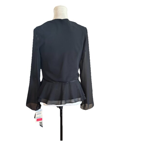 Vintage Patra Evening Ruffled Wrap Blouse Sheer Long Sleeves Size 12 NWT Goth - Picture 2 of 13